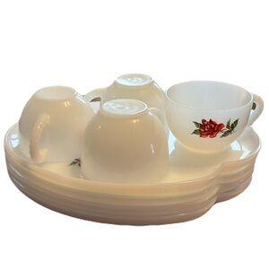 Vintage White Tea Set with Red Rose Design